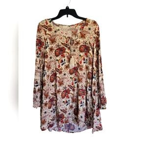 Altar'd State Boho Crochet Bell Sleeve Floral Print Tassled Dress/ Tunic Small
